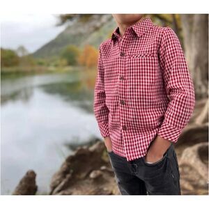 ME & HENRY LONDON Atwood Woven Shirt Red Micro Plaid/Gingham, Sz 9/10